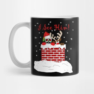 Christmas Skull and Rudolph Spy on Santa Mug